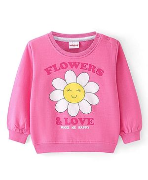Babyhug Cotton Knit Full Sleeves Sweatshirt With Floral Print - Pink
