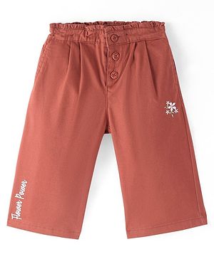 Babyhug Twill Lycra Floral & Text Embroidered Capri Pants with Stretch Solid Colour - Rust Orange Babyhug Twill Lycra Floral & Text Embroidered Capri Pants with Stretch Solid Colour - Rust Orange