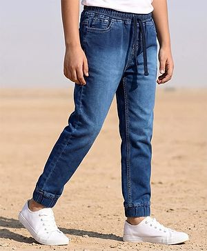 Pine Kids Woven Full Length Solid Denim Jeans - Navy Blue