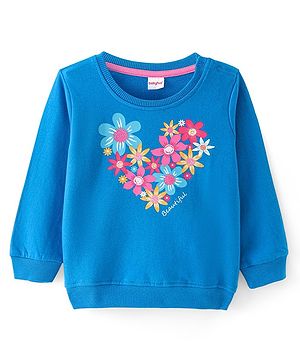 Babyhug Cotton Knit Full Sleeves Sweatshirt with Floral Heart Print - Blue