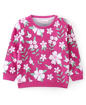 Babyhug Cotton Knit Full Sleeves Sweatshirt with Floral Print - Dark Pink