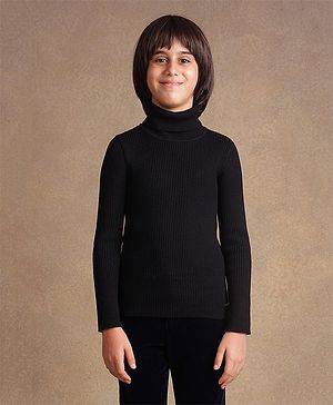 One Friday Full Sleeves Ribbed Sweater - Black