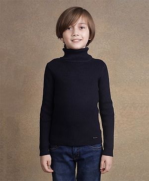 One Friday Full Sleeves Ribbed Sweater - Navy Blue