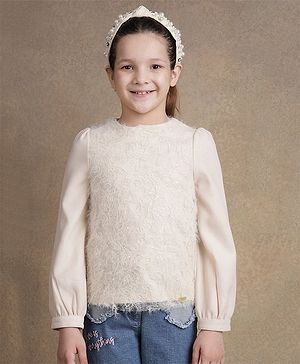 One Friday Full Sleeves Sequin Embroidered Top - Beige