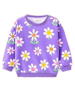 Babyhug Cotton Knit  Full Sleeves Sweatshirt with Floral Print - Purple