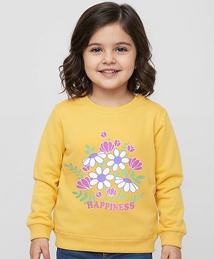 Babyhug Cotton Knit Full Sleeves Sweatshirt with Floral Print - Yellow