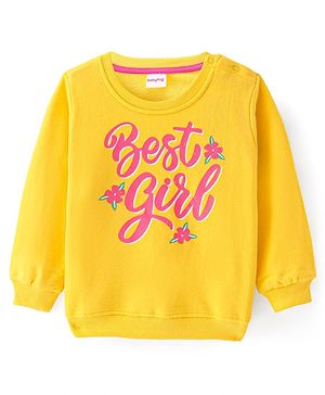 Babyhug Cotton Knit Full Sleeves Sweatshirt with Text Print - Yellow