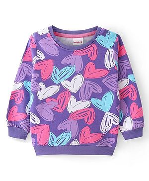 Babyhug Cotton Knit Full Sleeves Sweatshirt with Heart Print - Purple