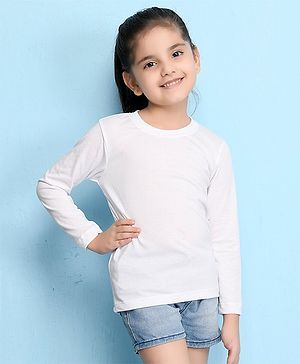 NUSYL Cotton Blend Full Sleeves Solid Tee - White