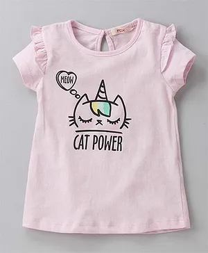 Fox Baby Short Sleeves Top Kitty Power Print - Light Pink