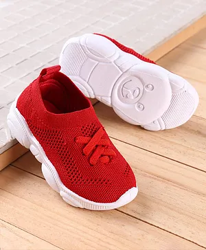 Babyoye Slip On Sneakers with Lace Detailing - Red