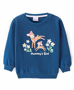Babyhug Cotton Knit Full Sleeves Sweatshirt With Deer Print - Blue