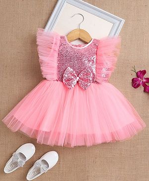 The Magic Wand Sleeveless Frill Detailed Sequin Bow Embellished Dress - Pink