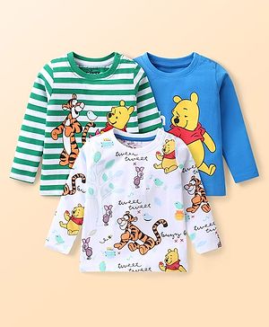 Babyhug Disney Single Jersey Full Sleeves T-Shirt with Winnie The Pooh Print Pack of 3 - Green Blue & White