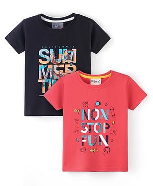 Dapper Dudes Pack Of 2 Half Sleeves Non Stop Fun & Summer Time Text Printed Tees - Black & Red