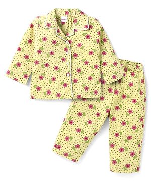 Babyhug Cotton Woven Full Sleeves Night Suit Floral Print - Lemon Yellow
