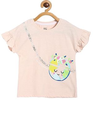 MINI KLUB Cotton Half Sleeves Floral Printed Top - Peach