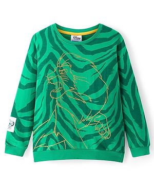 Pine Kids Disney Terry Knit Full Sleeves Sweatshirt With Camouflage Design & Lion King Graphics - Green