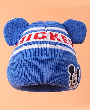 Babyhug Woollen Cap with Mickey Mouse Design Blue - Diameter 11.5 cm