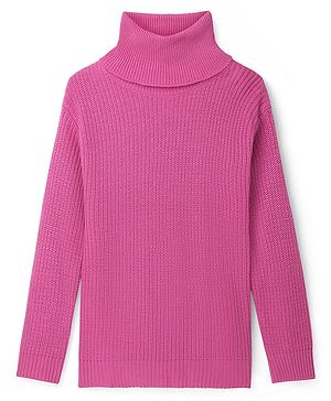 Pine Kids Knitted Full Sleeves Solid Colour Turtle Neck Pullover Sweater - Dark Pink