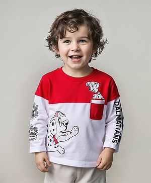 Babyhug Disney Single Jersey Knit Full Sleeves T-Shirt With 101 Dalmatians Graphics - White & Red
