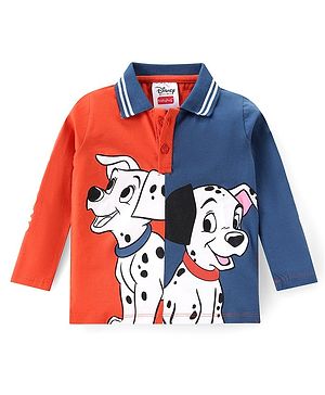 Babyhug Disney Single Jersey Knit Full Sleeves Polo T-Shirt With 101 Dalmatians Graphics & Cut & Sew Design - Red & Blue