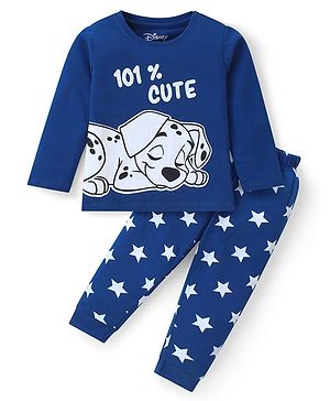 Babyhug Disney Single Jersey Knit Full Sleeves 101 Dalmatians Printed Night Suit - Navy Blue