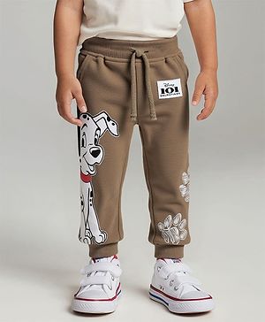 Babyhug Disney Terry Knit Full Length Lounge Pants With 101 Dalmatians Graphics & Badge Detailing - Brown