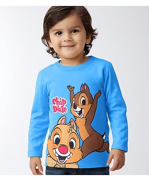 Babyhug Disney Single Jersey Full Sleeves T-shirt With Chip N Dale Graphics - Light Blue