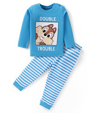 Babyhug Disney Single Jersey Knit Full Sleeves Chip N Dale Printed Night Suit - Light Blue