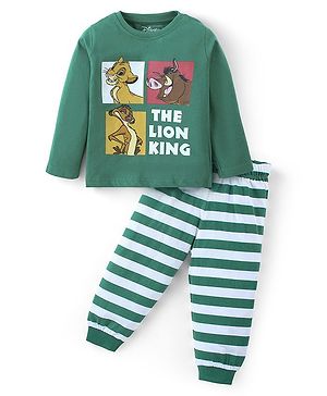Babyhug Disney Single Jersey Knit Full Sleeves Night Suit with Simba & Friends Graphics - Green