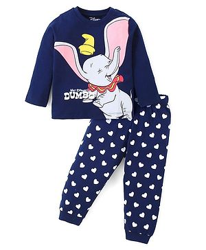 Babyhug Disney Single Jersey Knit Full Sleeves Night Suit with Dumbo Graphics - Navy