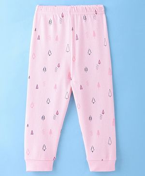 Ollypop Cotton Thermal Full Length Inner Bottom Wear Tree Print - Pink