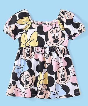 Babyhug Disney Interlock Knit Half Sleeves Frock With Minnie Mouse Graphics - White
