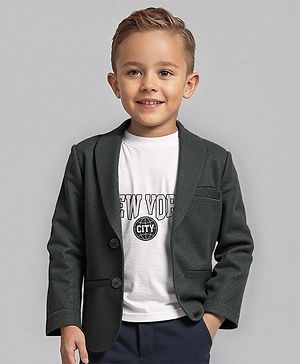 Babyhug Woven Full Sleeves Solid Colour Blazer & Text Printed T-Shirt - Olive Green