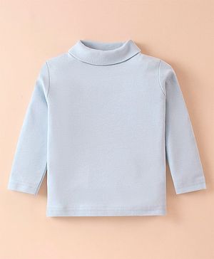 Zero Cotton Knit Full Sleeves Turtle Neck Solid Color T-Shirt - Grey