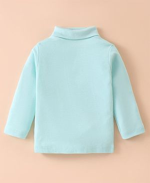 Zero Cotton Knit Full Sleeves Turtle Neck Solid Color T-Shirt - Aqua Blue