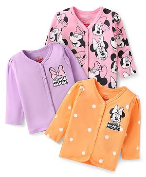 Babyhug Disney Interlock Knit Full Sleeves Jhablas with Minnie Mouse Graphics Pack of 3 - Orange Pink & Lilac