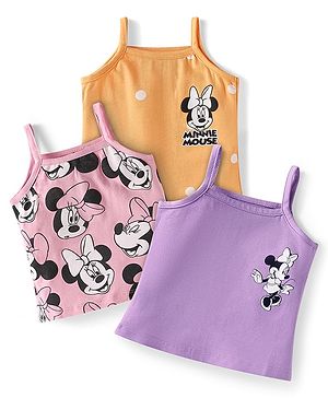 Babyhug Disney Interlock Knit Sleeveless Slips With Minnie Mouse Graphics Pack of 3 - Purple Pink & Orange