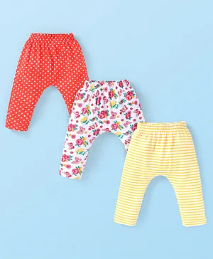 Babyhug Interlock Cotton Knit Full
                              Length Striped & Floral Printed Diaper
                              Leggings Pack of 3 - Red Yellow &
                              White