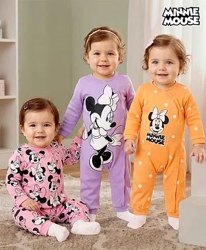 Babyhug Disney Interlock Knit Full Sleeves
                      Front Open Minnie Mouse Printed Rompers Pack of 3
                      - Lilac Yellow & Pink