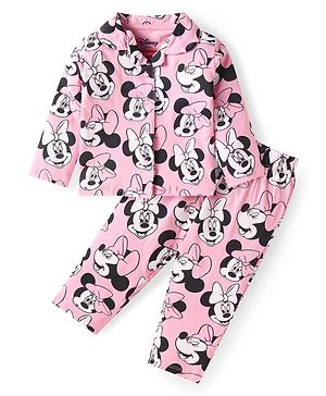 Babyhug Disney Single Jersey Knit Full Sleeves Night Suit With Minnie Mouse Print - Pink