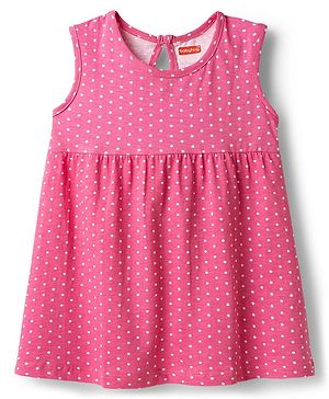 Babyhug Interlock Knit Sleeveless Heart Printed Frock - Olive Green