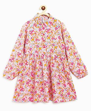 Campana Full Sleeves Floral Printed Shirt Dress - Pink