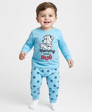 Babyhug Disney Cotton Knit Full Sleeves Night Suit with 101 Dalmatian Print - Blue