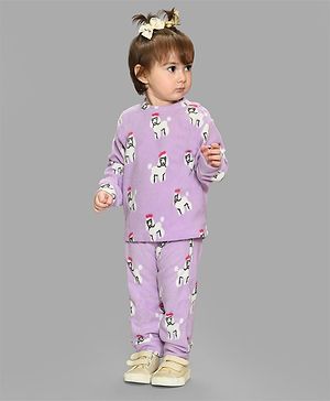 Mi Arcus Full Sleeves Animal Printed Sweatshirt & Coordinating Pajama Set - Lavender