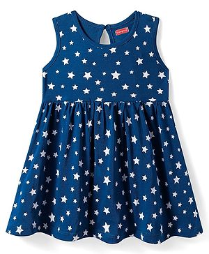 Babyhug Single Jersey Knit Sleeveless Star Printed Frock - Navy Blue