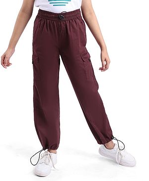 Pine Kids Cotton Woven Full Length Solid Trouser - Maroon