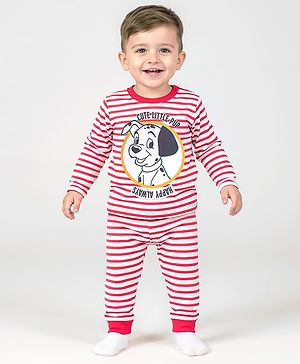 Babyhug Disney Single Jersey Knit Full Sleeves Night Suit with Stripes & 101 Dalmatian Graphics- Red & White