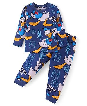 Babyhug Disney Single Jersey Full Sleeves Night Suit With Donald Duck Print - Navy Blue